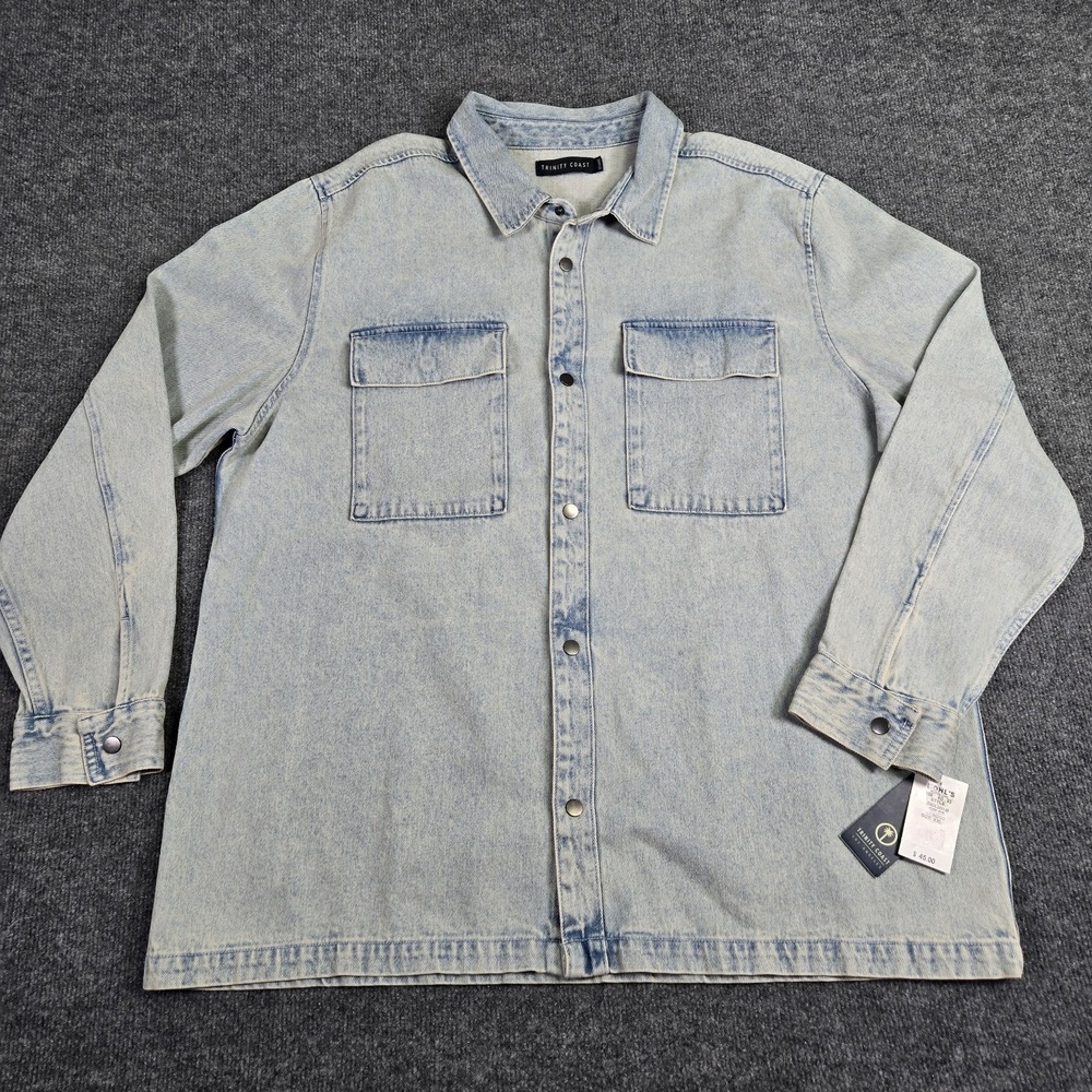 Trinity Coast Shirt Jacket Men's XXL Light Blue Snap Front Cotton Shacket NWT